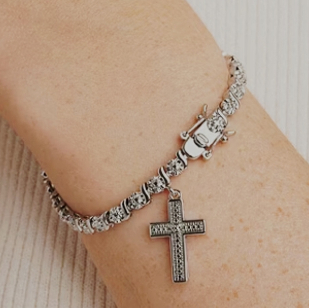 Diamond Accent Pure Silver Over Bronze Cross 7.25 Womens NWT